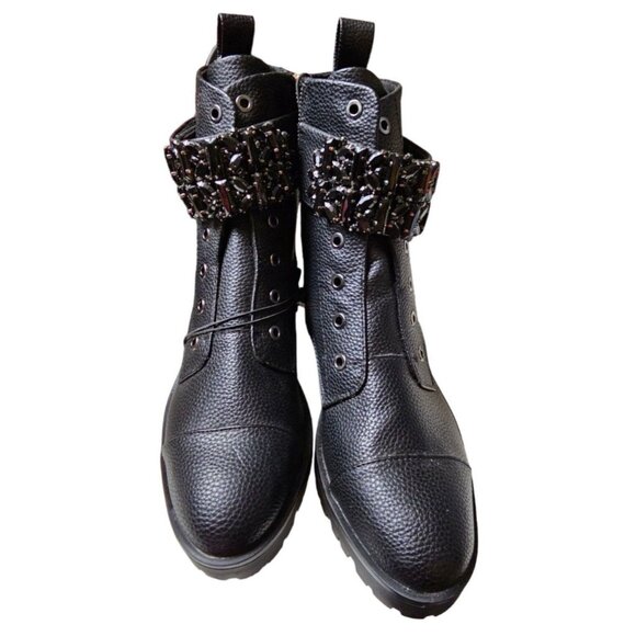 Karl Lagerfeld Shoes - Karl Lagerfeld Combat Black Boots Paris Embellished Strap Payson Pippa 8.5 READ
